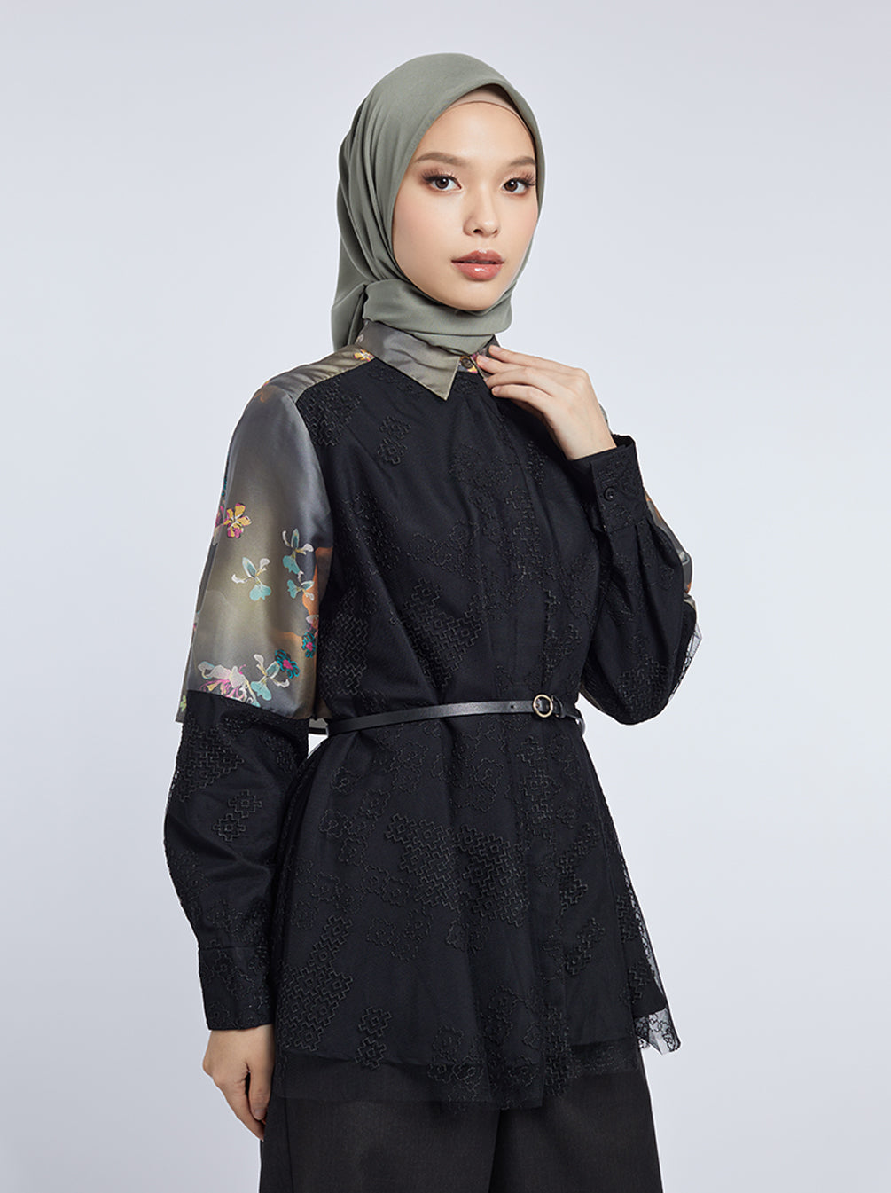 MAUDY LAYERED A-LINE TOP CHARCOAL