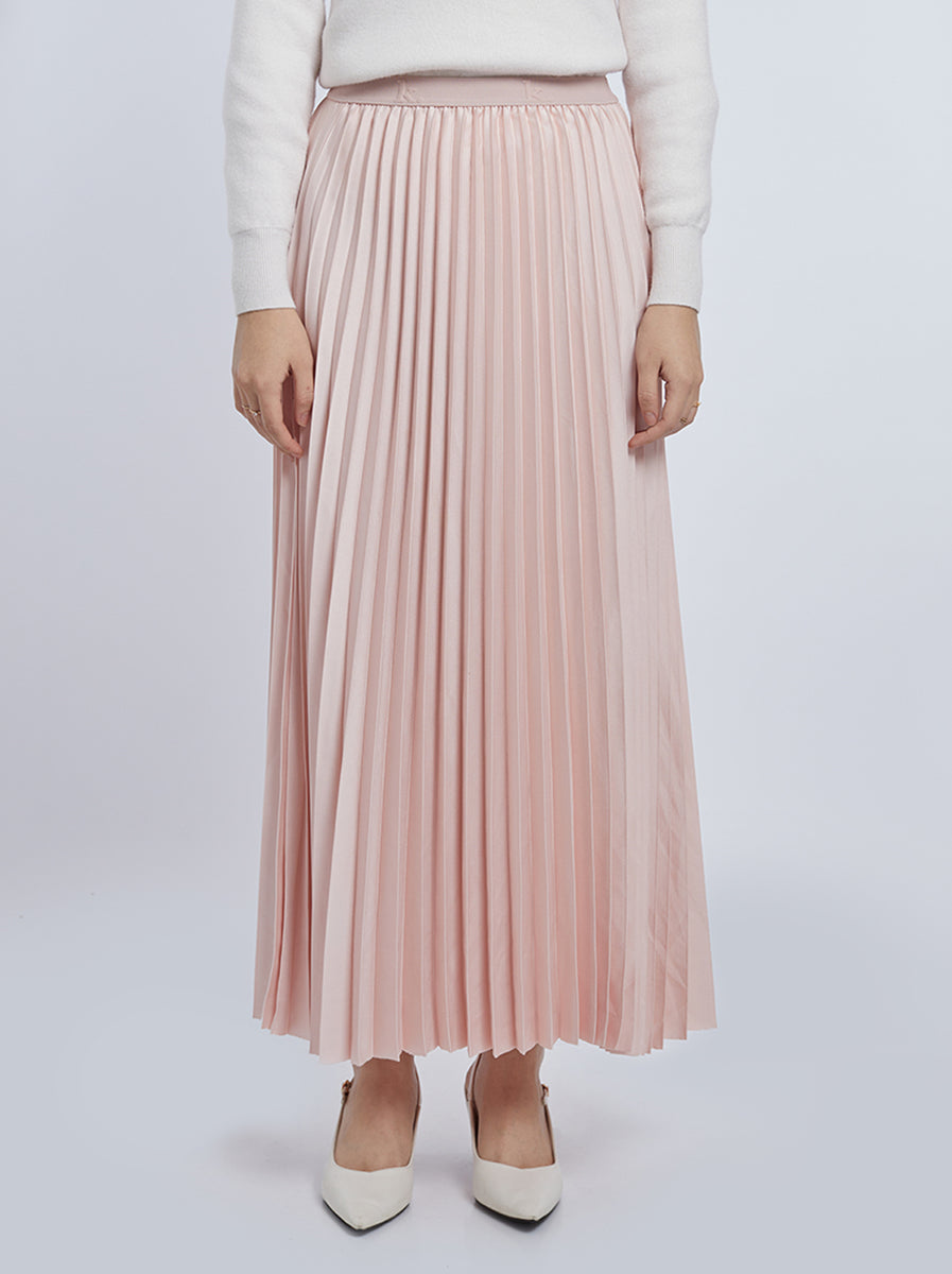 SATIN PLEATED SKIRT PLAIN PINK – Kami Idea