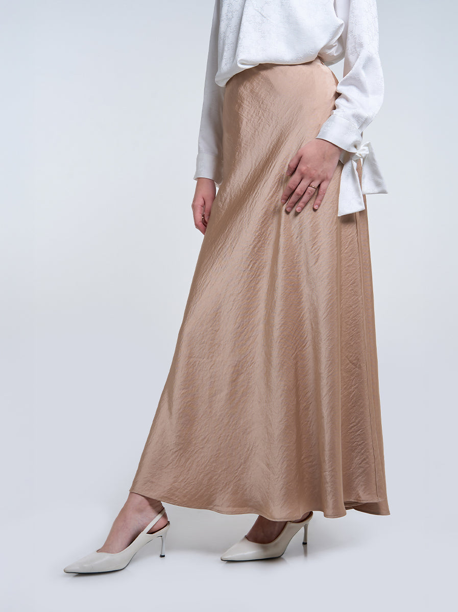 SATIN BIAS CUT SKIRT SAND – Kami Idea