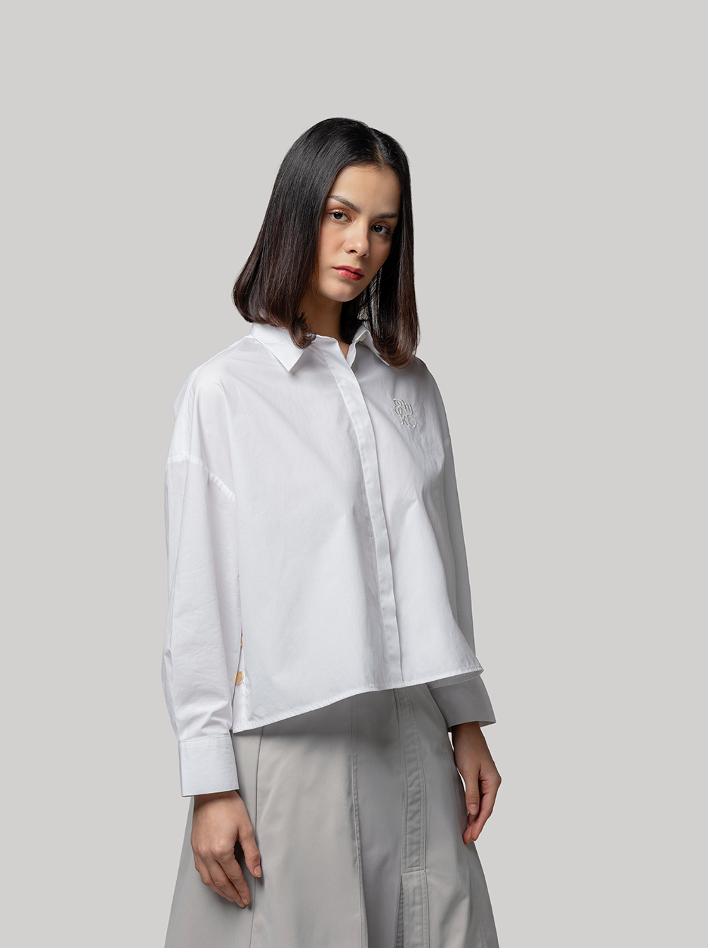 GALE CROPPED OVERSIZED TOP PLAIN BONE WHITE