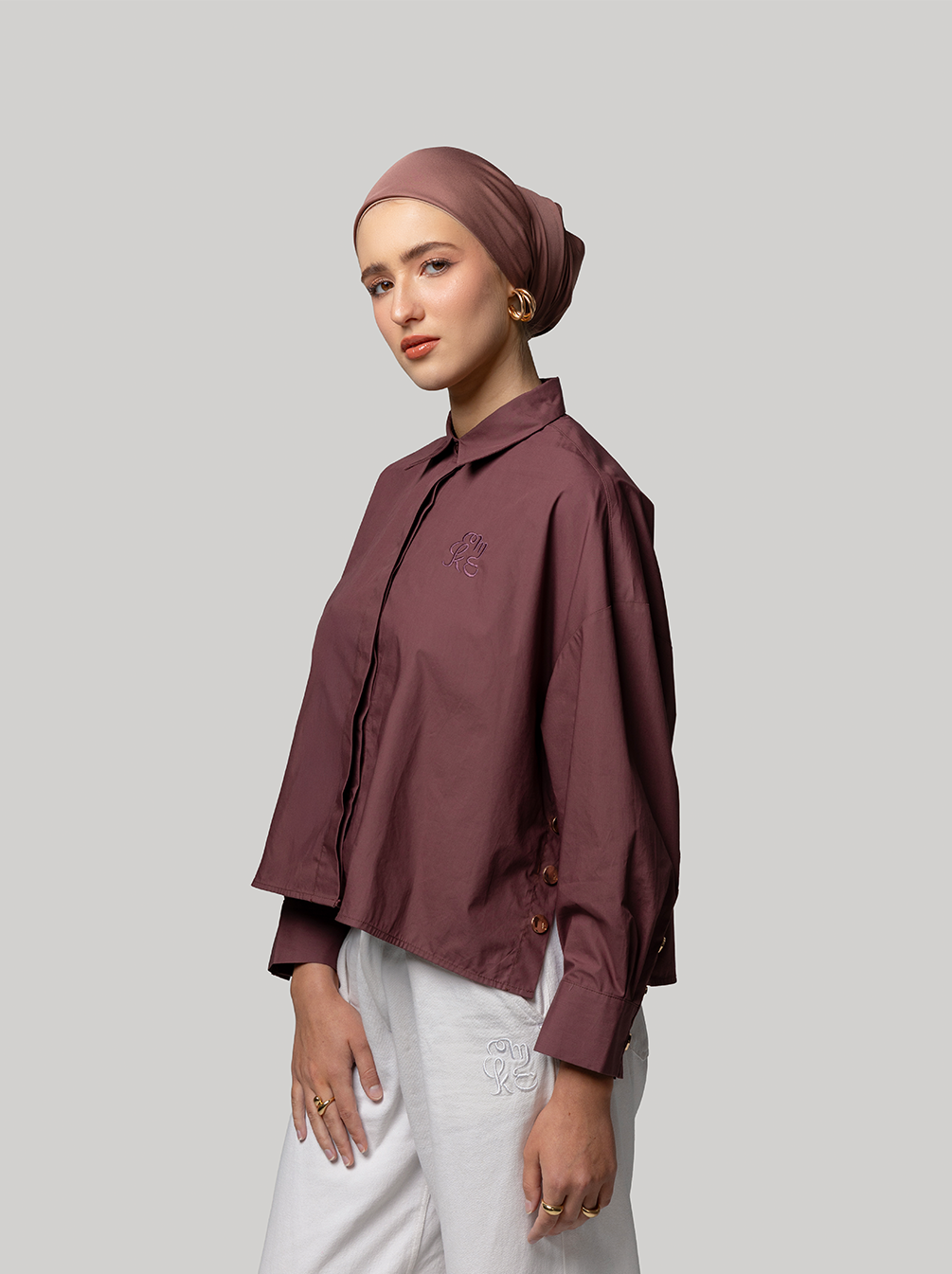GALE CROPPED OVERSIZED TOP PLAIN PLUM