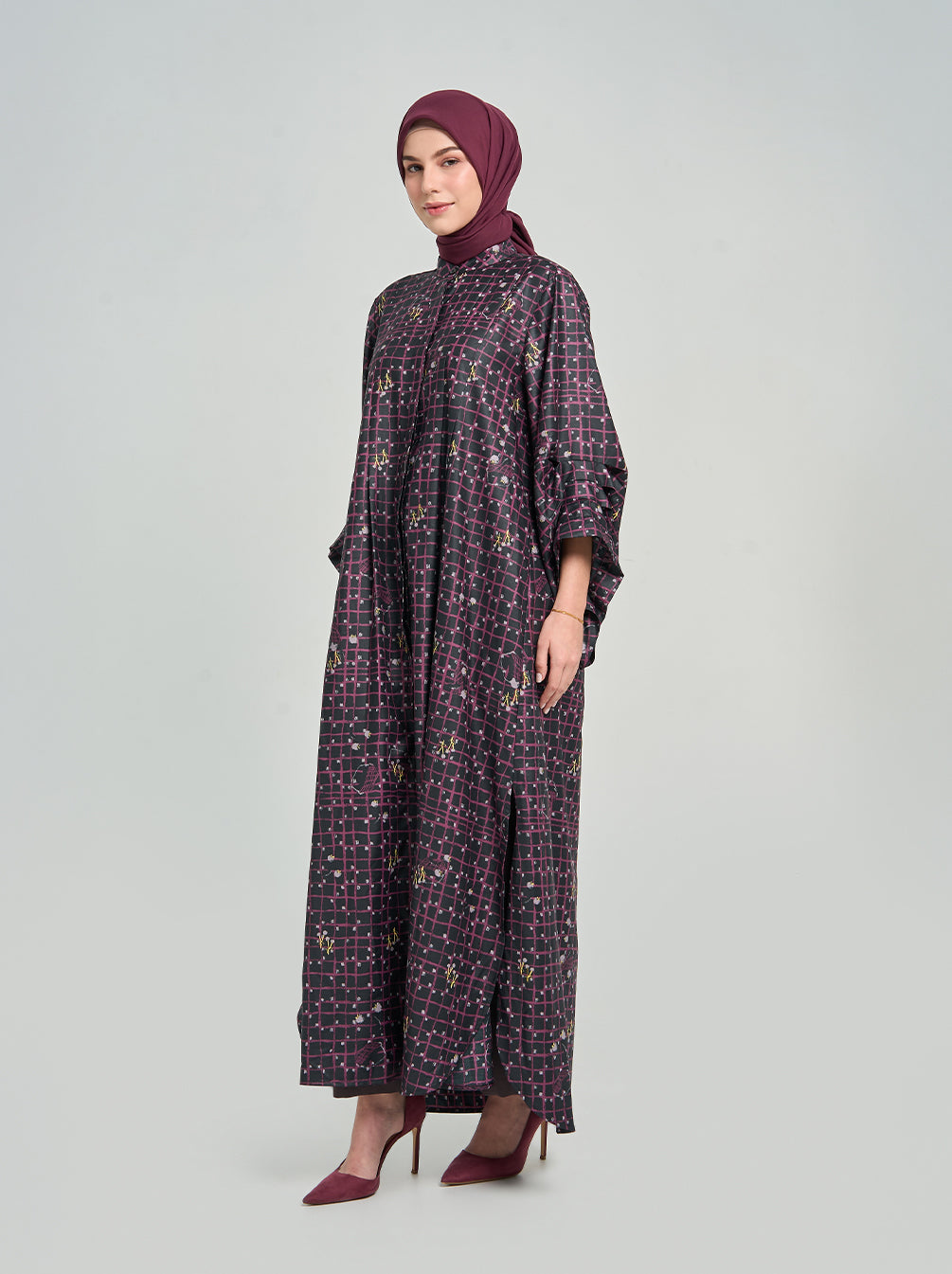 RIYANA REGULAR DRESS BLACK BURGUNDY