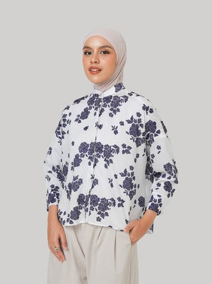 ALBA OVERSIZED TOP WHITE NAVY