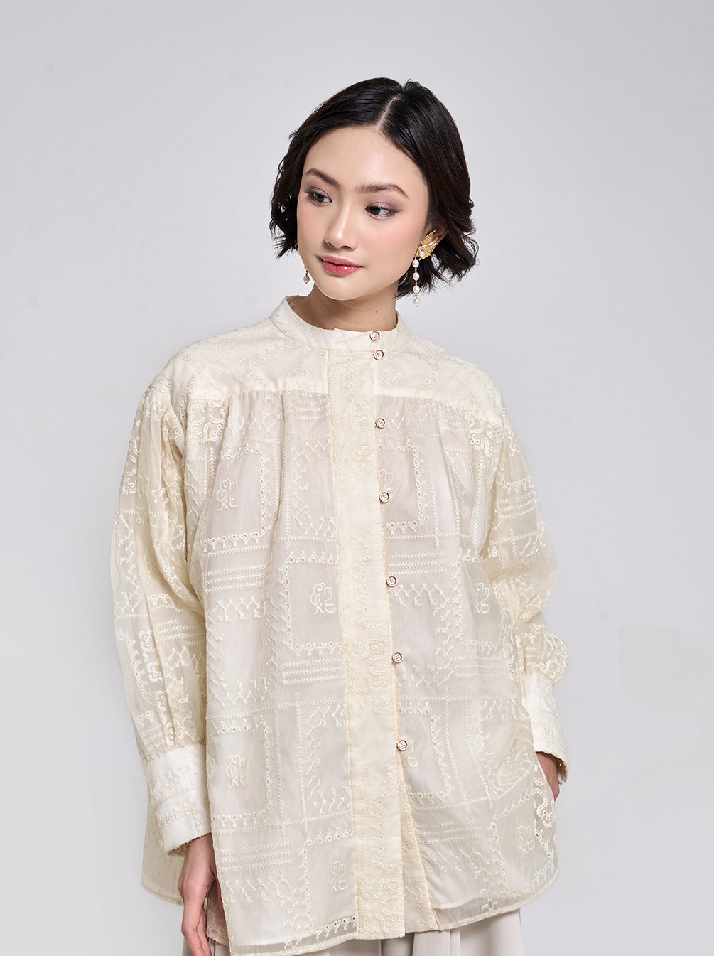 CHAZNA GATHERED LACE TOP IVORY