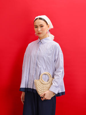 AVA PLEATED TOP BLUE STRIPE