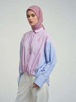 YUA GATHERED TOP PINK BLUE