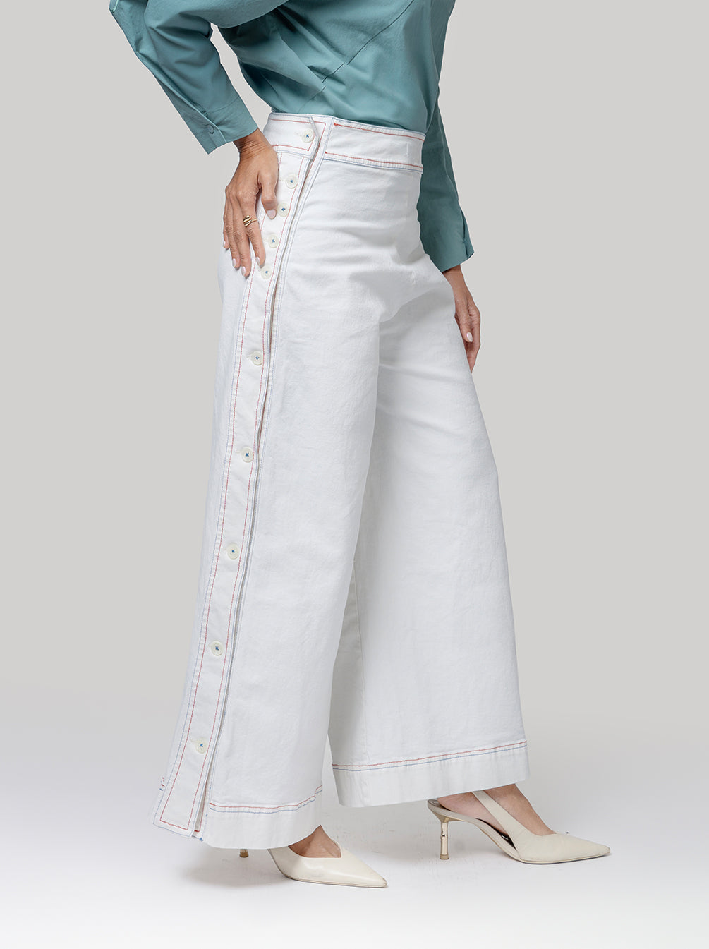 ELINEA WIDE LEG JEANS PANTS IVORY