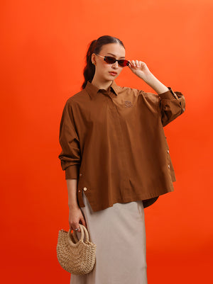 GALE V OVERSIZED TOP BROWN