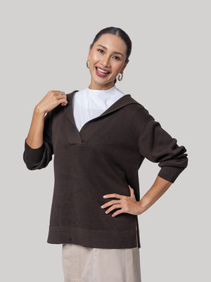 GAYA V NECK LOOSE SWEATER COFFEE