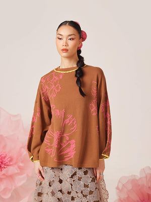 GERBERA OVERSIZED SWEATER BROWN PINK