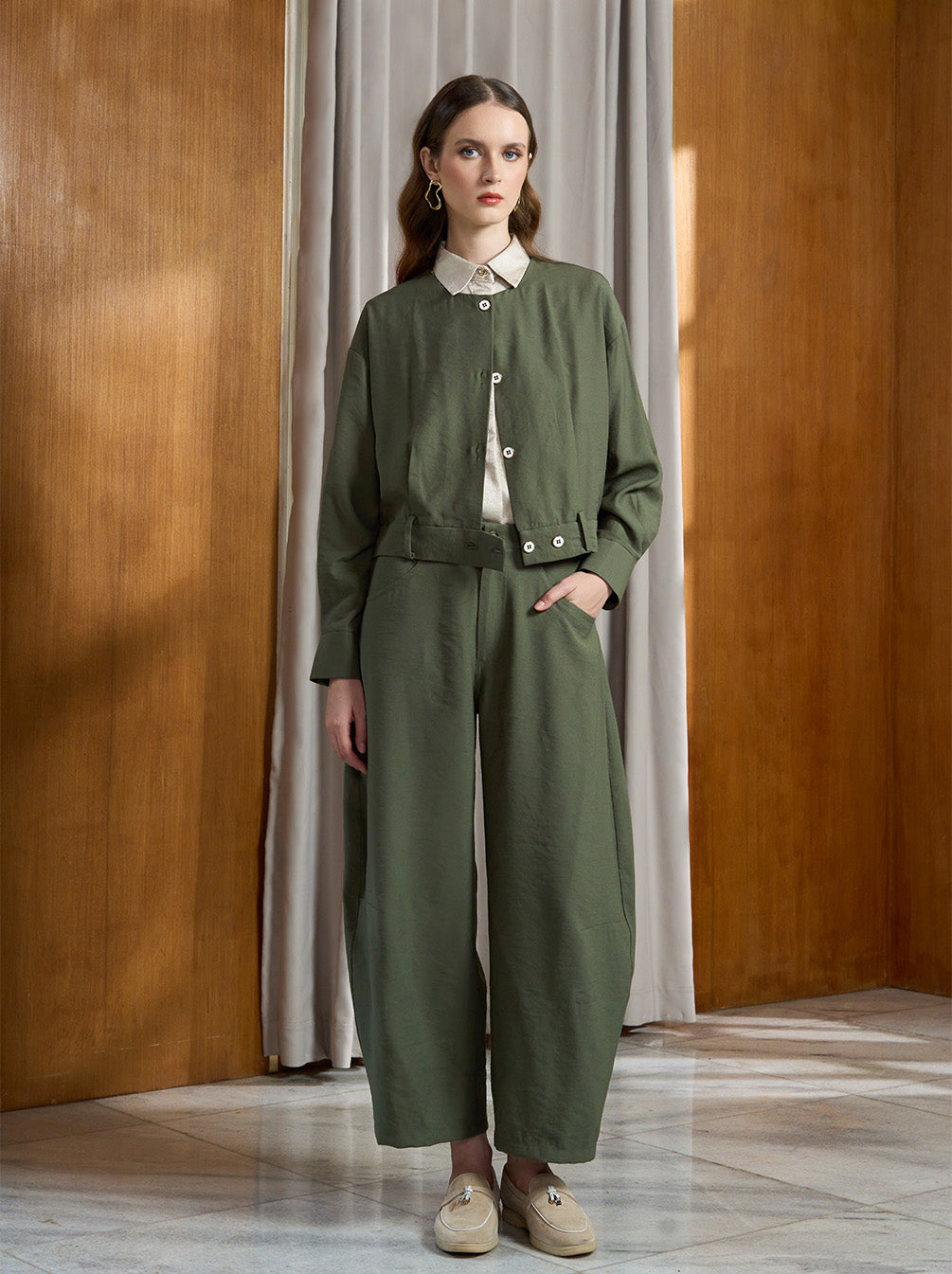 GIA BARREL PANTS DARK GREEN
