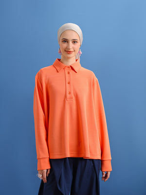 HIRA LOOSE POLO TOP APRICOT
