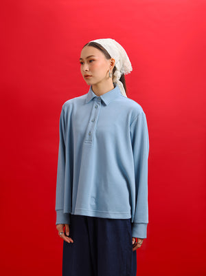 HIRA LOOSE POLO TOP BLUE
