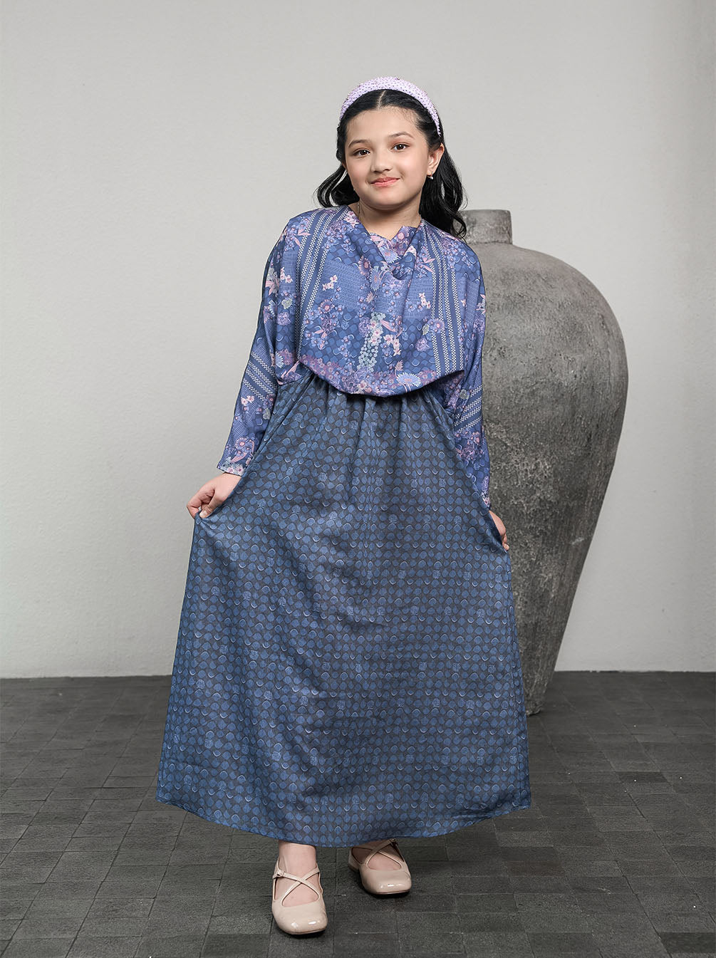 LYRA GATHERED KIDS DRESS NAVY