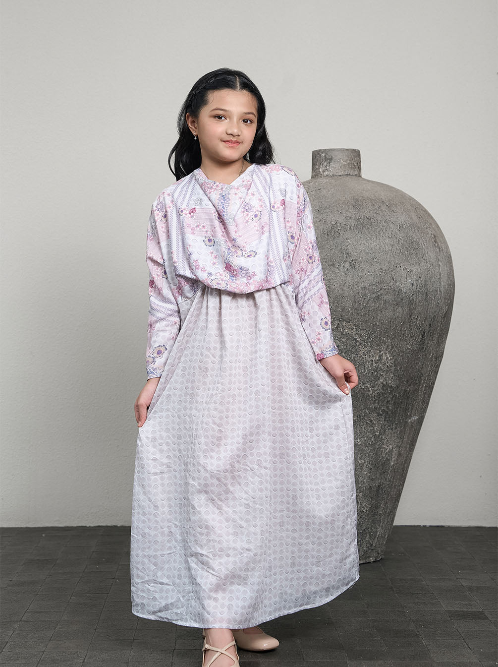 LYRA GATHERED KIDS DRESS SILVER PINK