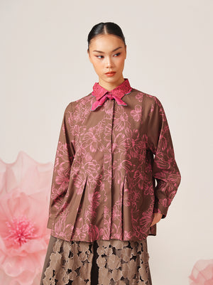 MAGNOLIA PLEATED TOP BROWN PINK