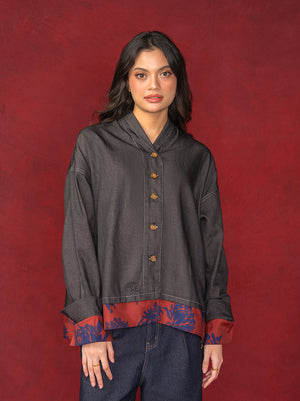 NESSA OVERSIZED TOP CHARCOAL