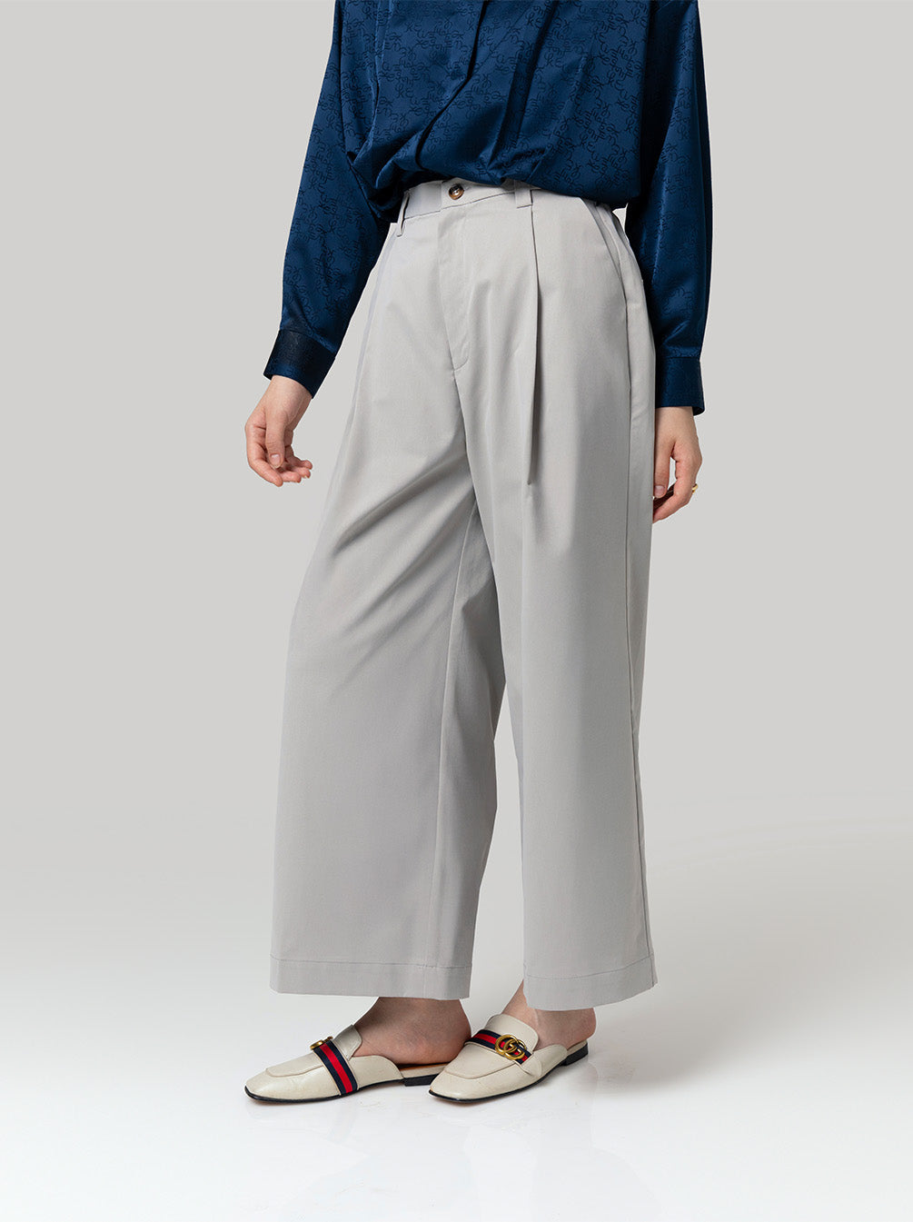 YUKO WIDE LEG PANTS PLAIN GREY