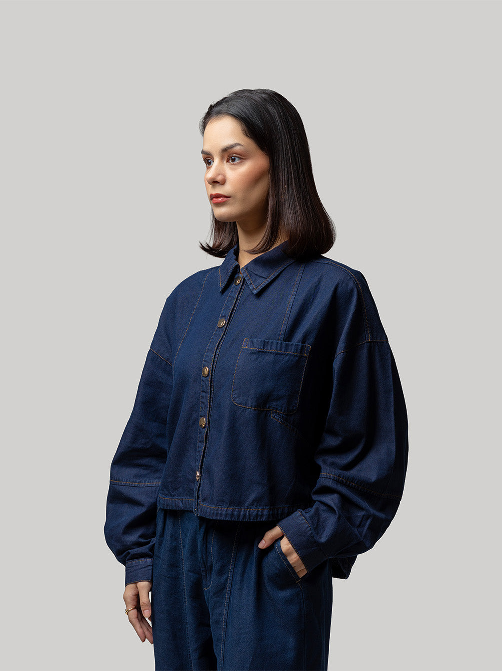 MASHA DROPSHOULDER TOP DARK DENIM