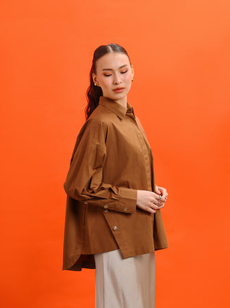 GALE V OVERSIZED TOP BROWN