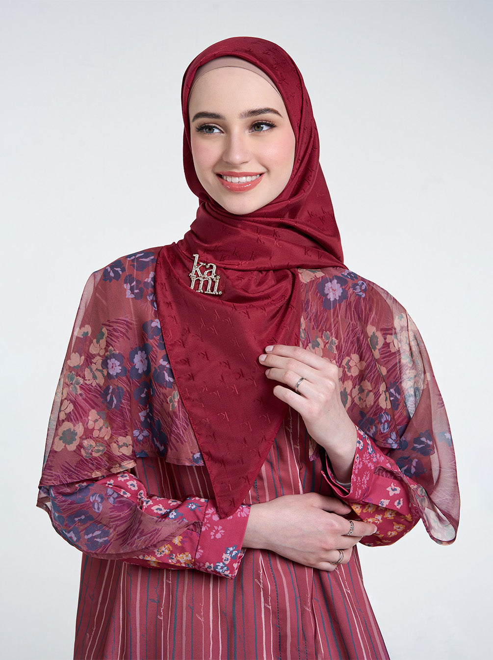 AIRY JACQUARD VOILE SCARF PLAIN CHERRY RED