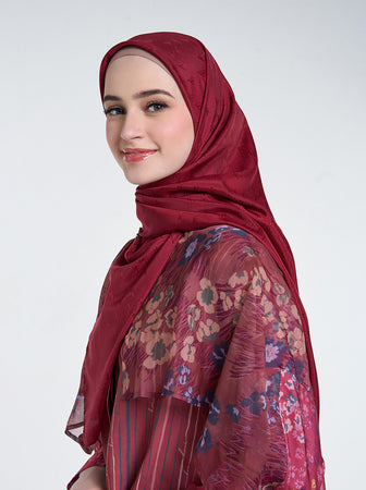 AIRY JACQUARD VOILE SCARF PLAIN CHERRY RED