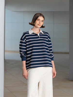 KUMI HALF BUTTON T SHIRT TOP NAVY