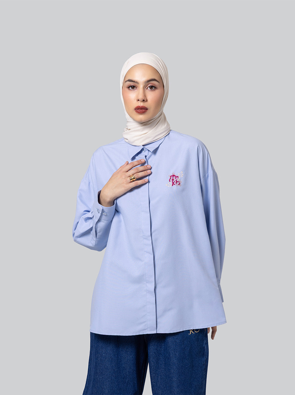 NUE DROPSHOULDER TOP SKY BLUE
