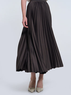 SATIN PLEATED SKIRT PLAIN PEBBLE