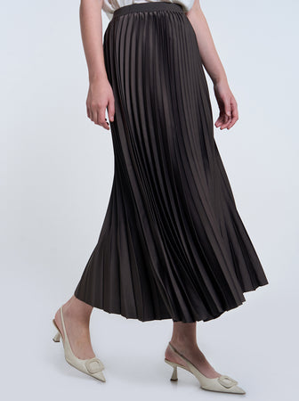 SATIN PLEATED SKIRT PLAIN PEBBLE