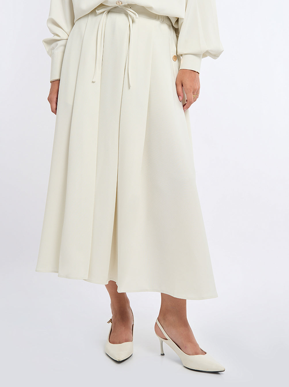 TERRY BOX PLEATED SKIRT IVORY