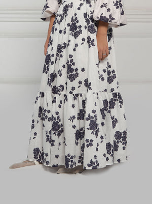 XYLA TIERED SKIRT WHITE NAVY