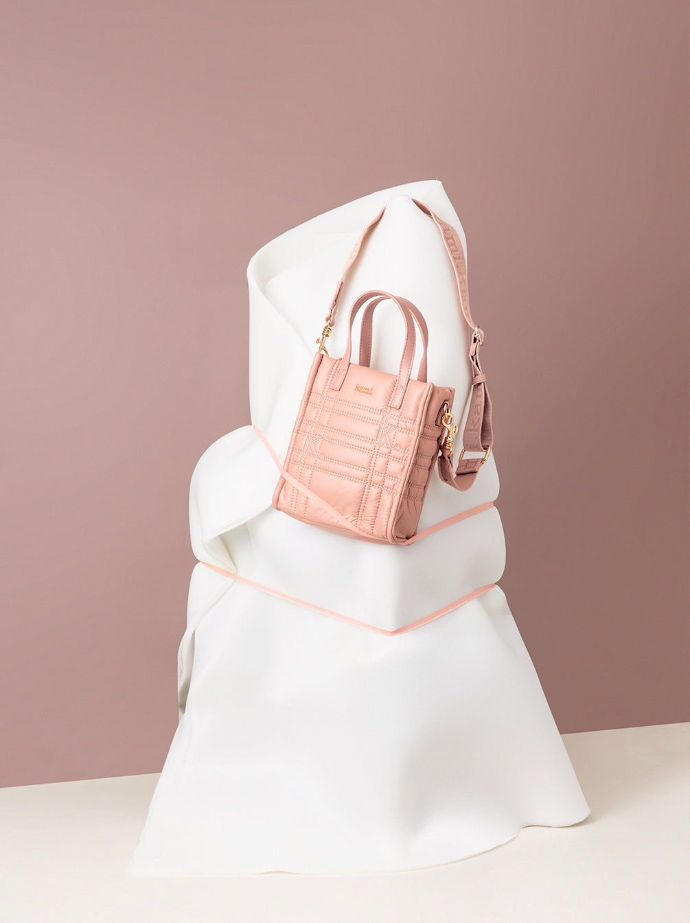 MINI QUILTED LEATHER TOTE PEACH